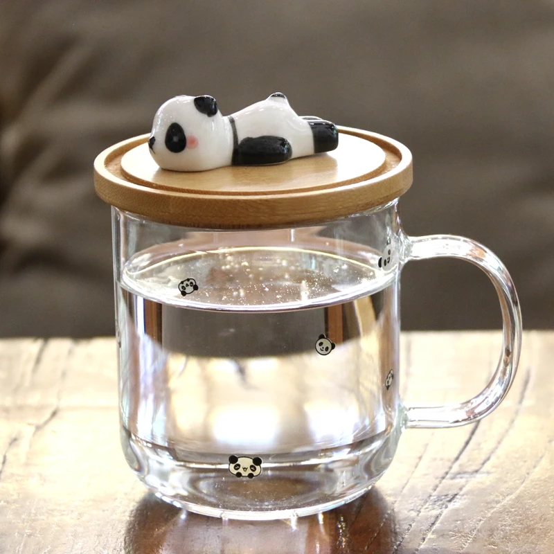 Горячая Cafeteira индивидуальная термостойкая стеклянная деревянная покрытая стерео панда кофейная кружка Мультяшные водяные кружки с крышкой экологичные
