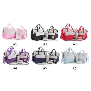 

5pcs Multifunction Baby Diaper Bag Suits For Mom Baby Bottle Holder Mother Mummy Stroller Maternity Nappy Bags Sets