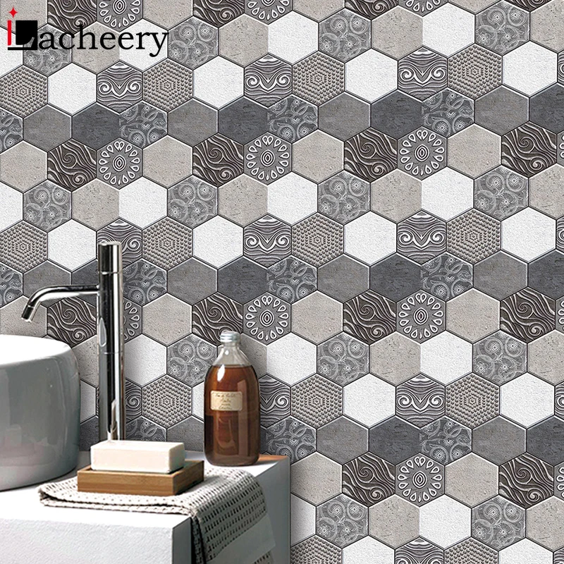 

Waterproof PVC Vinyl Kitchen Tiles Stickers Easy Using Self Adhesive Wallpaper Bathroom Wall Stickers Home Decor Film Wall Decor