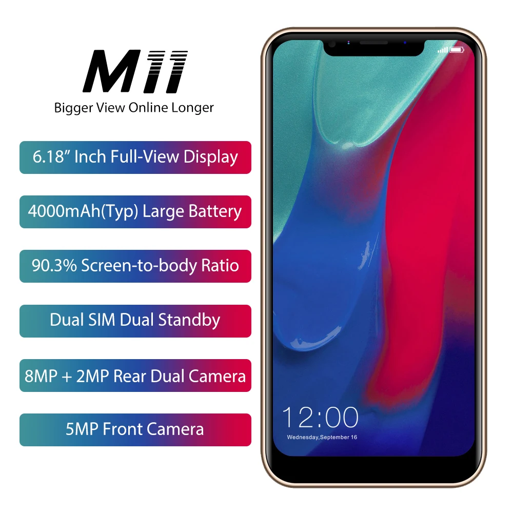 

LEAGOO M11 Android 8.1 Cellphone Dual Back Cameras 4000mAh Face Fingerprint ID 6.18inch 2GB 16GB MTK6739 Quad Core Mobile Phone