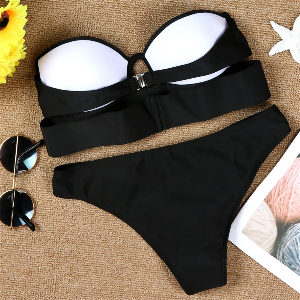 Пуш-ап Новинка, сексуальный женский Одноцветный пляжный костюм бикини, купальник, женская пляжная одежда, купальный костюм для женщин, бикини