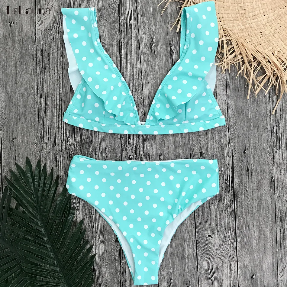 HTB1YKcEinJYBeNjy1zeq6yhzVXal 2019 Sexy High Waist Bikini Women Swimwear Push Up Swimsuit Ruffle Bathing Suit Polka Dot Biquinis Summer Beach Wear Female