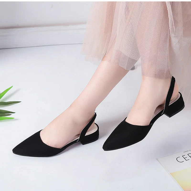 

new Women Shoes Slingback Summer Sandals For Female Flock Casual Footwear Pointed Toe Elegant Low Heels Party Wedding Shoe