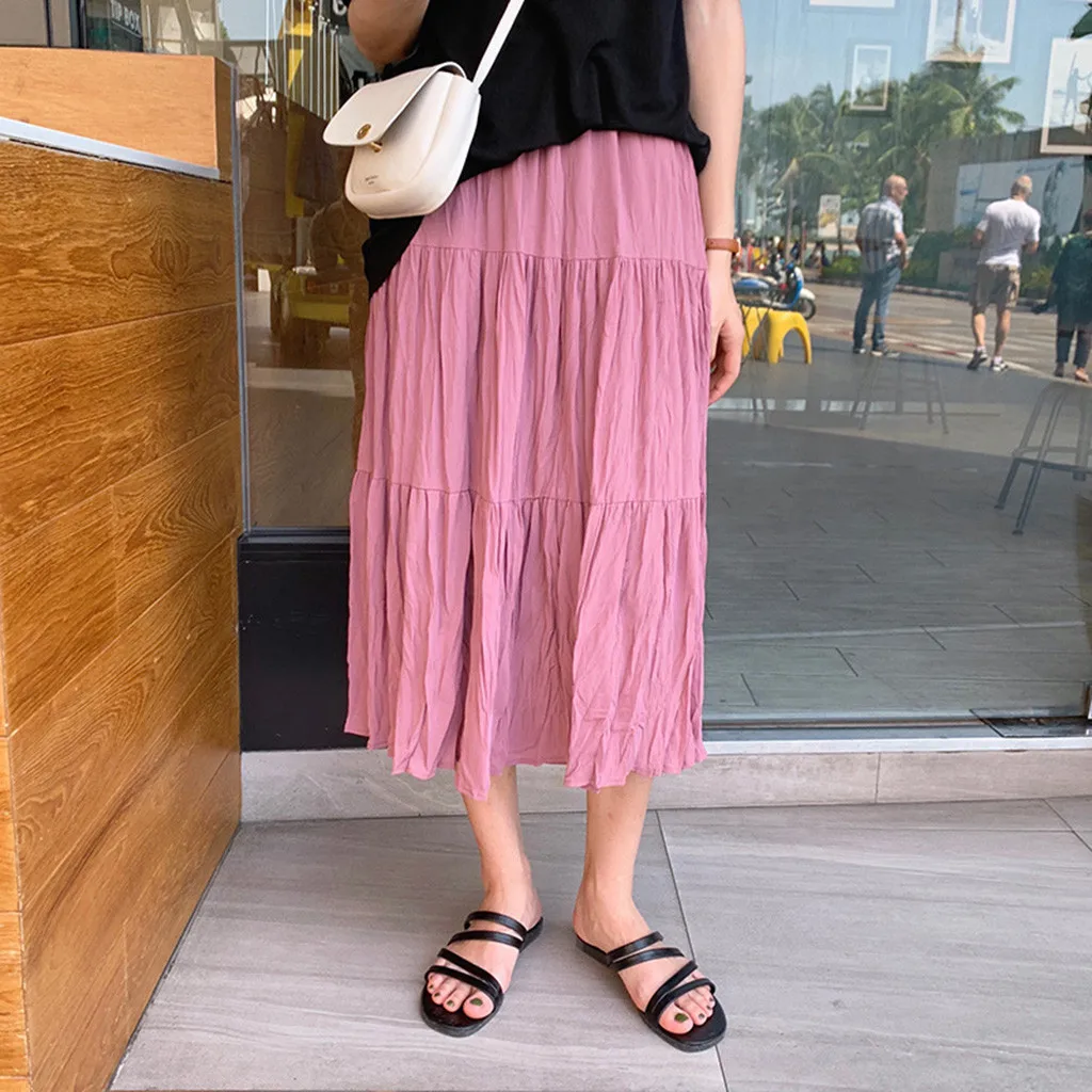 

summer Autumn skirts womens Casual high waist skirts Elastic Party Cake skirt art Fan Tian silk cotton refreshing skirt L0711