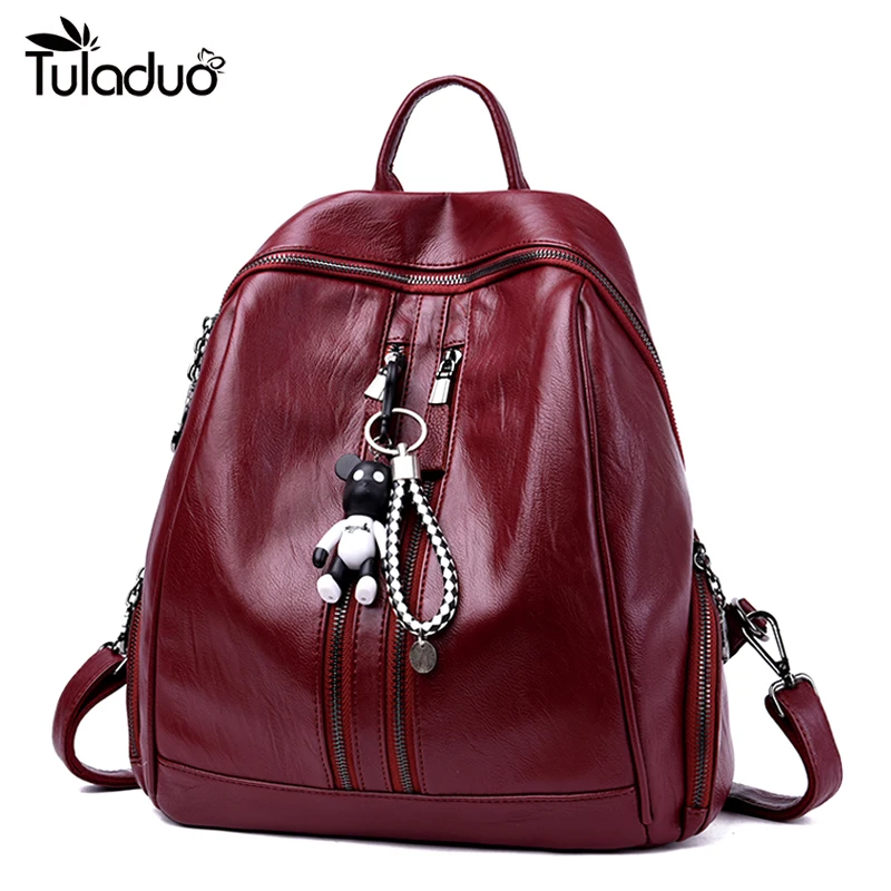 

High Quality Leather Backpacks Women School Style Soft Travel Bag PU Leather Backpack Female For Teenagers Fresh Brand Designer