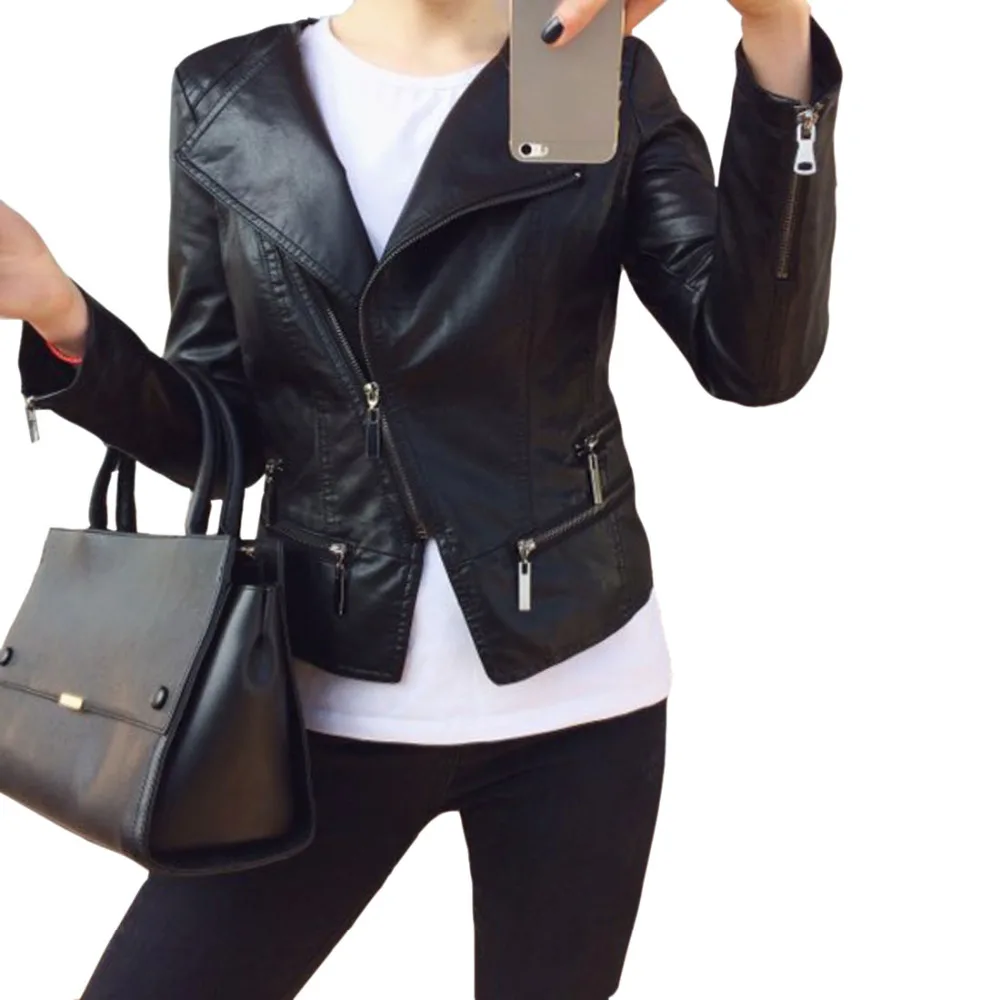 

Faux Soft Leather Jackets HOT 2019 New Fashion Autumn Winter Women Pu Black Blazer Zippers Coat Motorcycle Outerwear pimkie