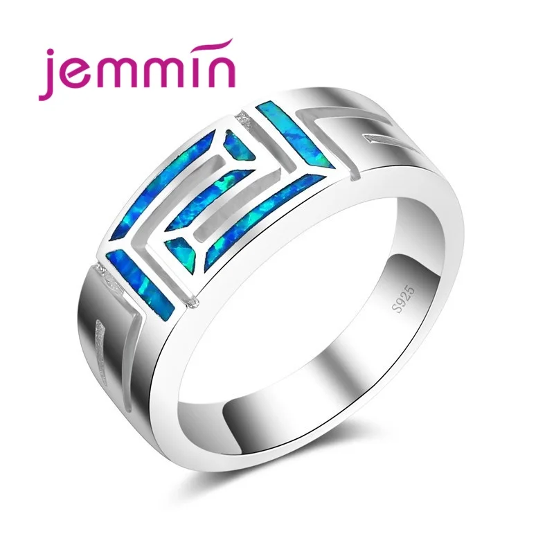 

2019 New Fashion Vintage Elegant Ocean Blue Opal Ring 925 Sterling Silver Silver Color Fine Jewelry Rings For Women Female Party