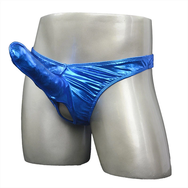 Sexy Men Wet Look Brief with Penis Sheath and Ball Hole Masculine Fetish Hen Party Lingerie strings underwear
