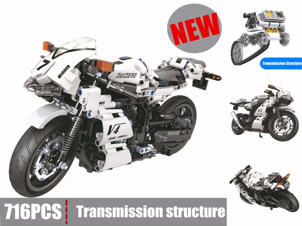 

New White Racing Motorcycle fit technic car racer city motorbike Building Blocks bricks DIY Toys children Gifts kid boy