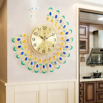

Fashionable Animal Iron Modern Wall Clock Large 3D Peacock Shape Non Ticking Silent Clock For Home Office Decor