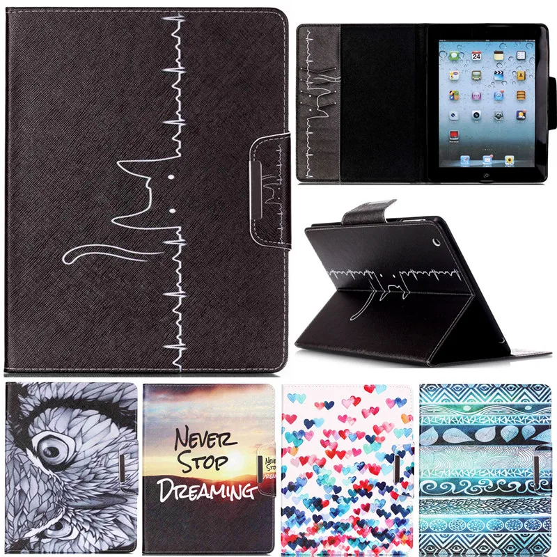

Cute Cartoon Colourful Love Eagle Cat Totems Stand Leather Smart Fundas Case For Apple IPad 2 3 4 IPad2 IPad3 IPad4 Tablet Cover