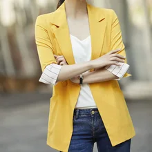 2019 Casual Patchwork Thin Women Suits Blazer Jacket Feminino Rolled Cuff Three Quarter Sleeve Double Breasted Slim Blaser mujer stand collar single breasted three quarter sleeve blazer