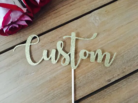 Custom Cake Topper Gold with Name and Date Personalized Birthday Cupcake Mr &amp Mrs Wedding Decoration | Дом и сад