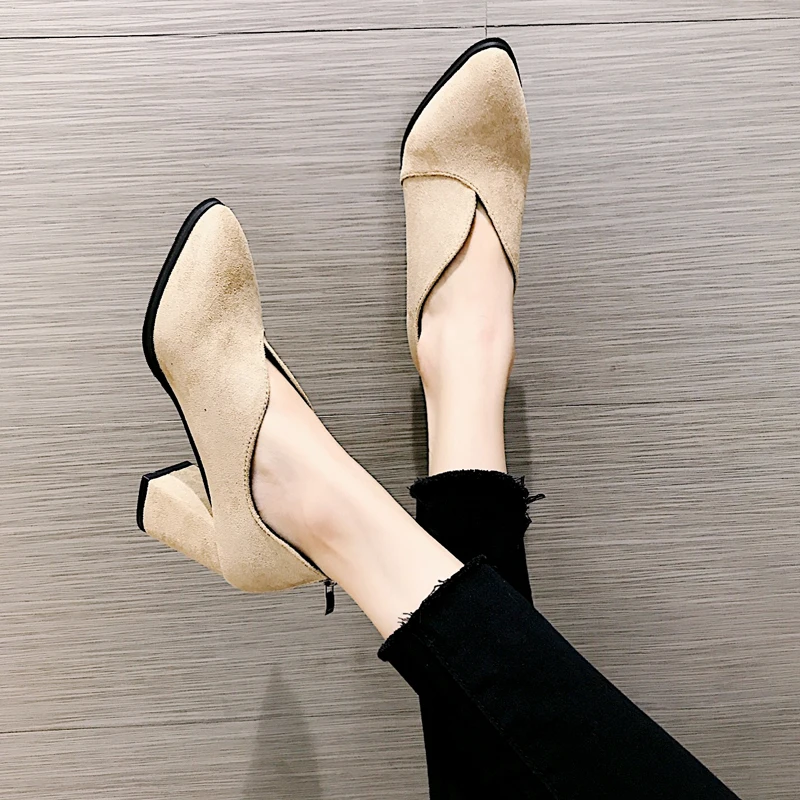 

EOEODOIT Women Shoes Pumps Spring High Square Heel Pointed Toe Sexy Fashion V Mouth Deep Casual Female Daily And Work Shoes