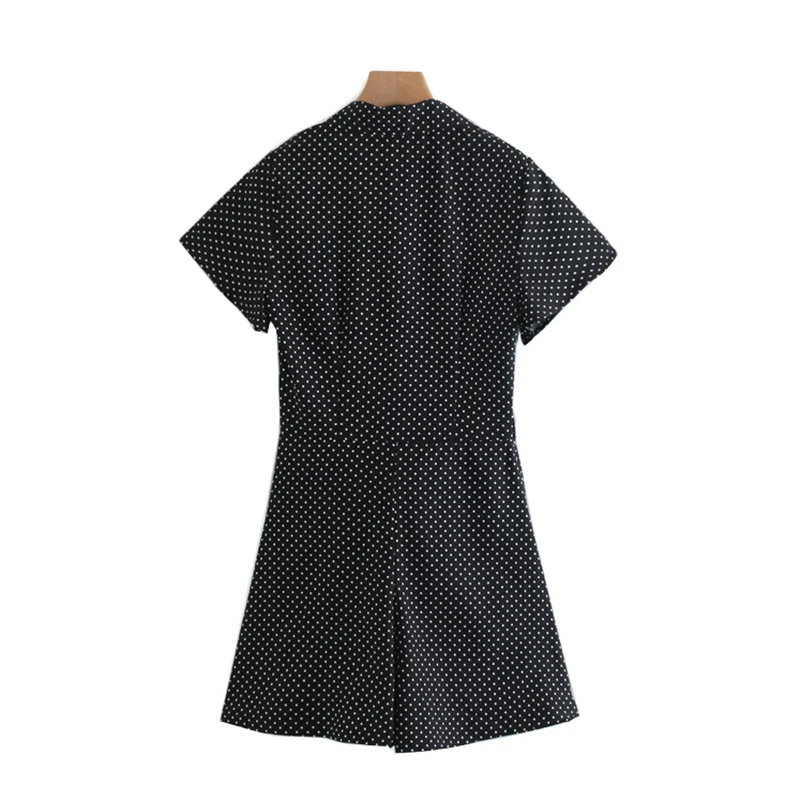 خمر أنيق البولكا نقطة Playsuits النساء 2019 الأزياء طية صدر السترة طوق أزرار السيدات قصيرة حللا عارضة داخلية فام
