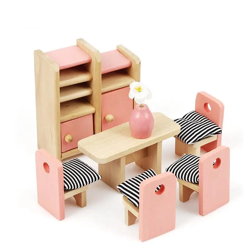 مصغرة خشبية غرفة نوم لعب الاطفال منزل لعب مجموعة اثاث الأطفال دور اللعب DIY الألعاب الصغيرة الطفل الأسرة عدة هدية عيد ميلاد