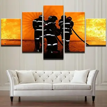

Frame Modern Pictures Room HD Printed Poster Home Decor 5 Pieces Wall Art Fireman Firefighting Landscape Canvas Painting