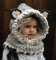 Милая Зверюшка лиса узор детская вязаная шапка шарф комплект Высокое качество ручной работы зимние теплые вязаные шапки шарфы для женщин
