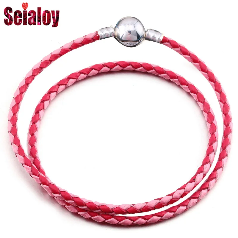 SEIALOY Monochrome two-color long leather rope bracelet for women  girls DIY quality jewelry charm Pandora bracelet gift