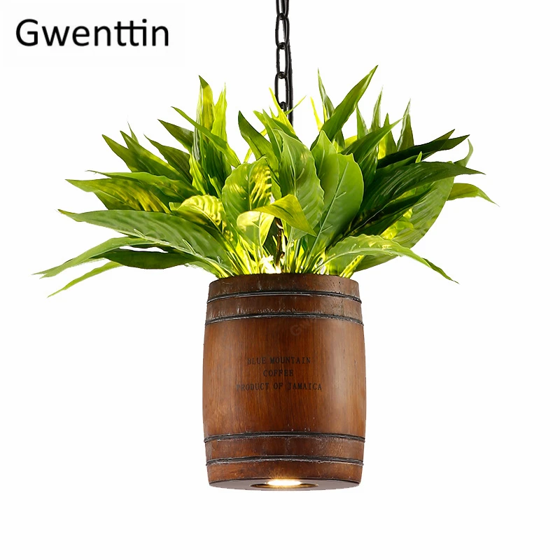 

Wood Barrel Pendant Light Loft Hanging Lamp for Dining Room Cafe Bar Restaurant Hanglamp Led Light Fixtures Luminaire Home Decor