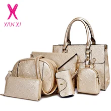 6 шт. сумки/комплект роскошные Compostie Сумки из искусственной кожи женская сумка почтальон+ кошелек+ сумка для рук+ сумка для ключей клатч через плечо сумка-тоут дамская сумочка