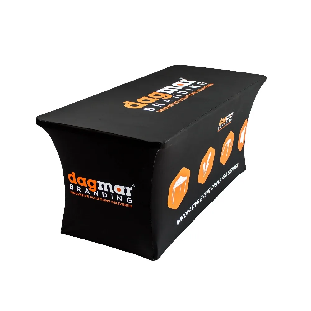 

Wheeled Carry Bag and Stretch 300D Polyester 6FT Table Cover / Table Cloth / Table Skirt with Custom Logo Printing for Event