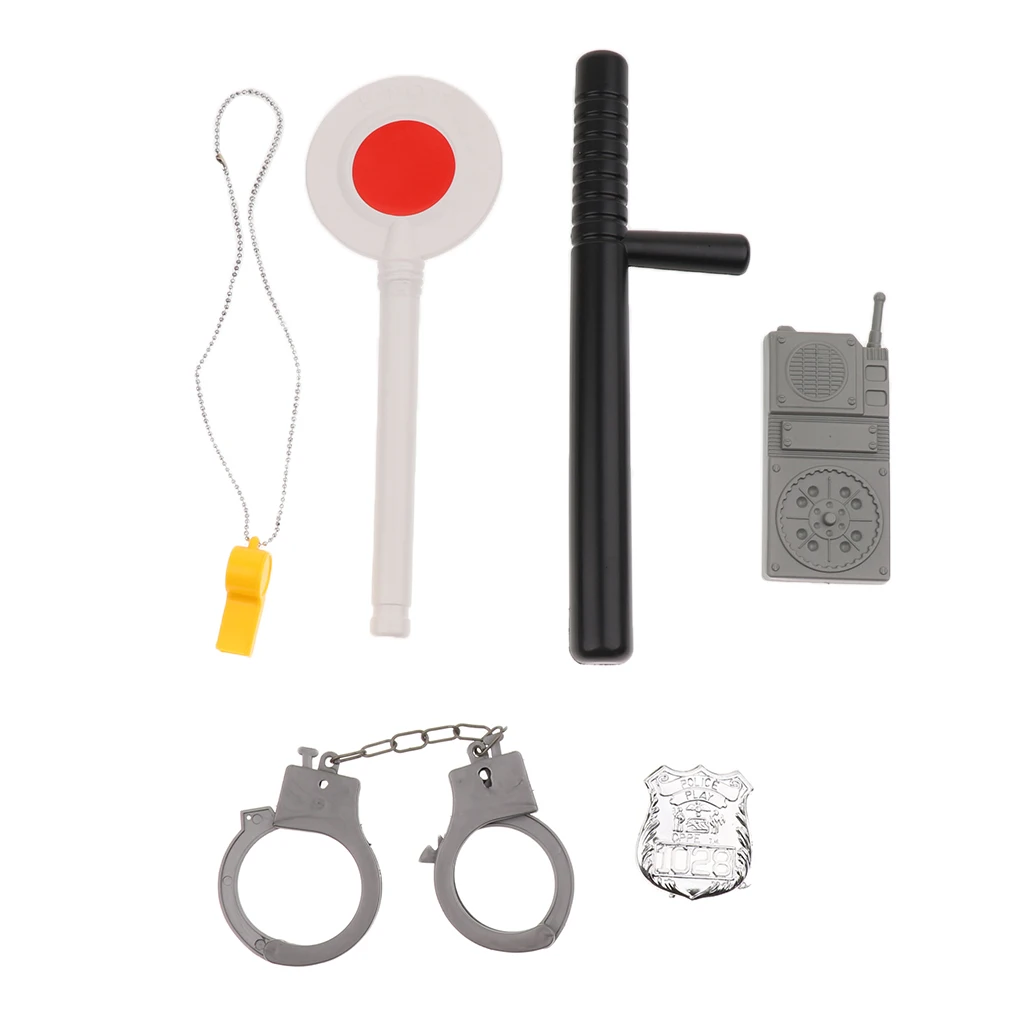 9pcs Pretend Police Officer Toy Outfit Clothes Megaphone with Siren Sounds for Fancy Dress Role Playing - Walkie-talkie Hat Accs