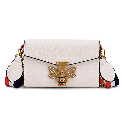 Брендовая дизайнерская женская сумка через плечо с ремешком на цепочке, женские кожаные сумки, сумка-мессенджер, женский клатч, пряжка в виде пчелы, кошелек - Цвет: White