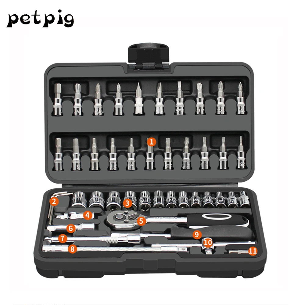 

Petpig Car Repair Tool spanners Box Set Hand Tool Set Includes Wrench and Ratchet Set Great for The Home Garage or Car