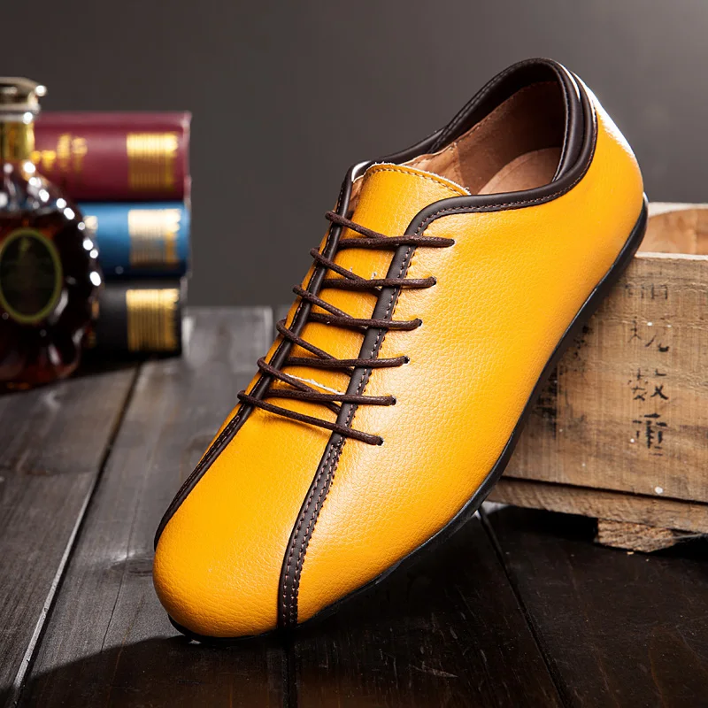 

SUROM Spring Autumn Men's Genuine Leather Casual Flat Shoes Breathable Lace-Up Waterproof Shoes Male Footwear Loafers Men Flats