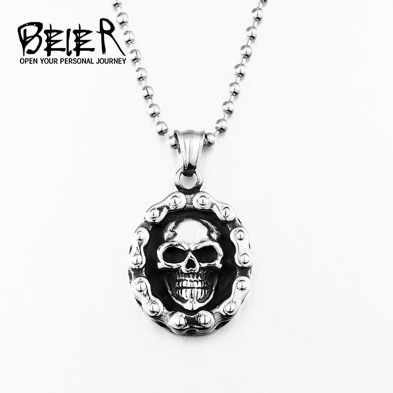 Cool Heavy Bicycle Chain Skull Pendant Stainless Steel Jewelry Motor