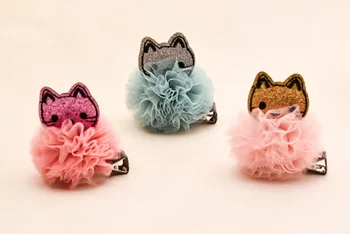 

15pcs Boutique Cute Floral Glitter Cat Hairpins Solid Gauze Pom Pom Animal Hair Clips Princess Headwear Fashion Hair Accessories
