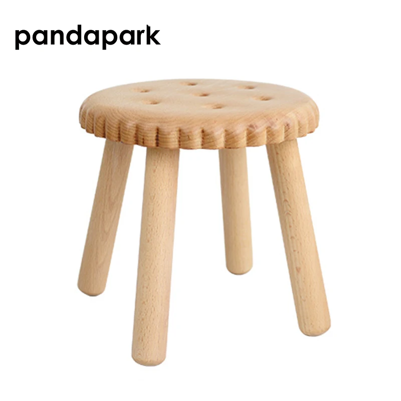 

Pandapark Solid Creative Wood Cookie Shape Stool Black Walnut Child Beech Wooden Fun Cartoon Circular Paint-free Stools PPM042