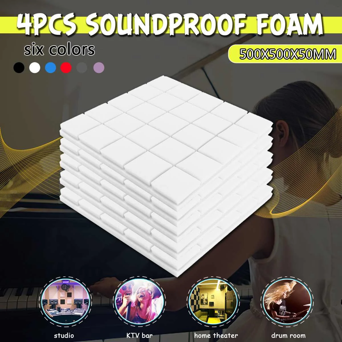 

4PCS 500x500x50mm Studio Acoustic Soundproof Foam Sound Absorption Treatment Panel Tile Protective Sponge