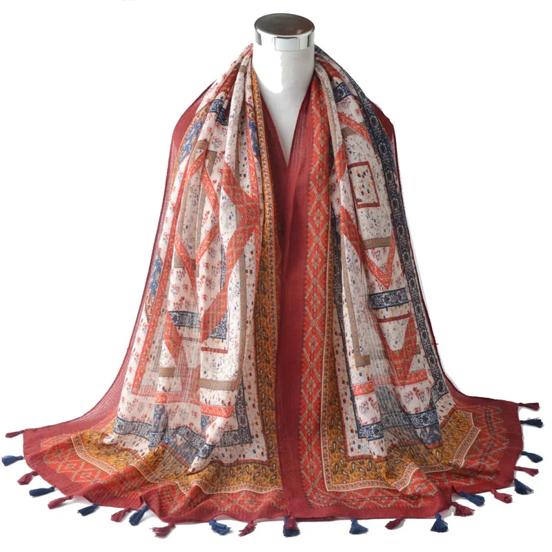 

Spring cotton tassel scarf,floral hijab,geometric scarf,Muslim hijab,shawls wraps,shawls and scarves,bohemian,ponchos and capes