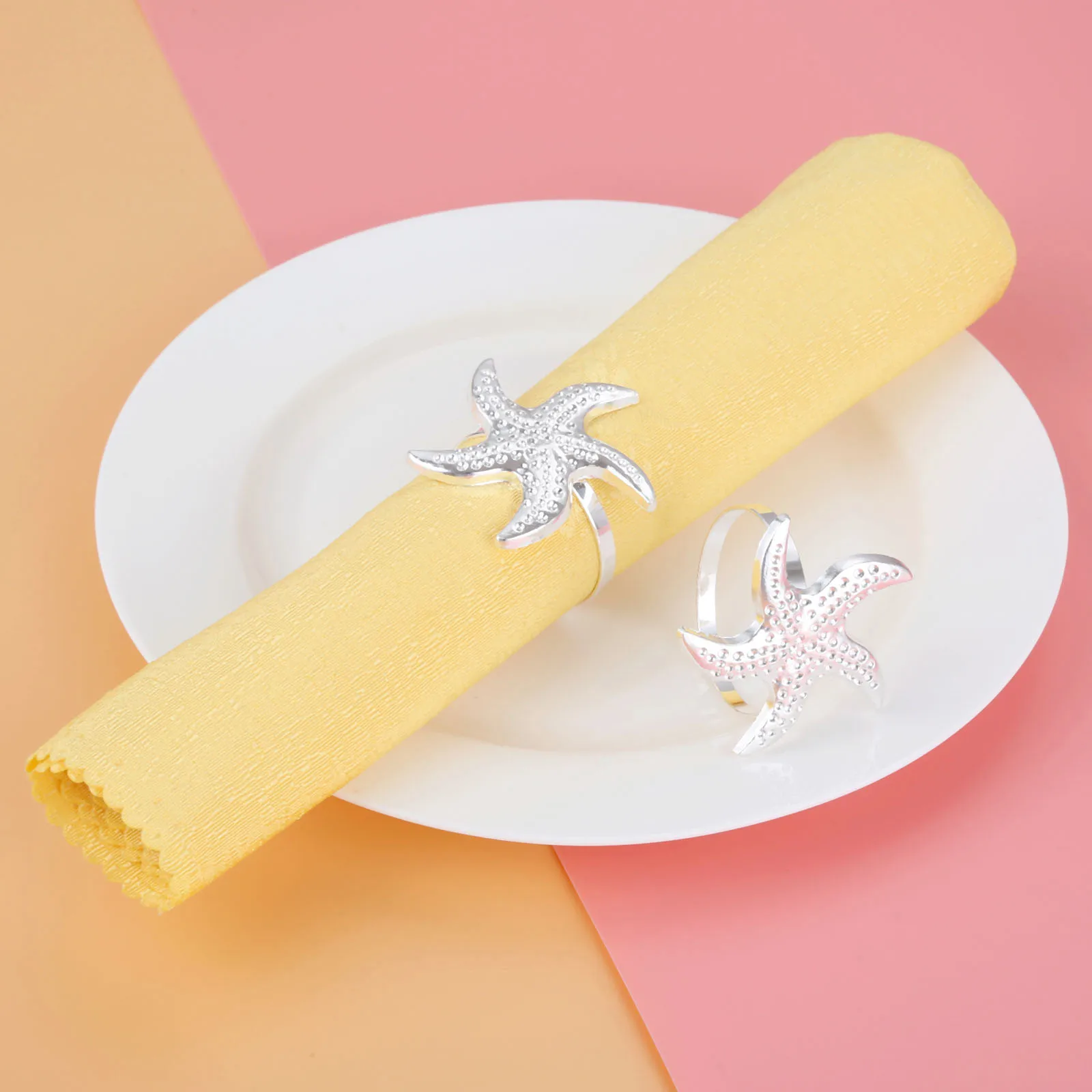 

6Pcs Silver Starfish Napkin Rings Serviette Holder Wedding Decoration Table Supplies Party Favor Towel Rings