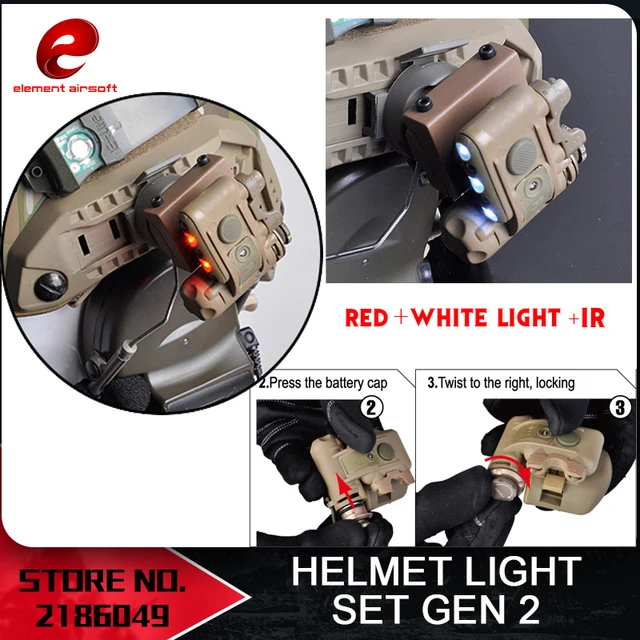 Element Airsoft GEN 2 HELMET LIGHT White Red IR Led Gen ii Helmet Flashlight Gen TWO Helmet