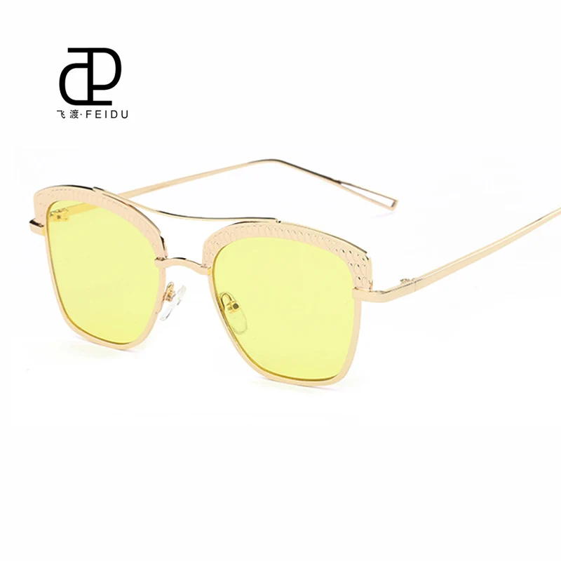 FEIDU Солнцезащитные очки "кошачий глаз", высокое качество, темные очки Tom Для женщин Брендовая дизайнерская обувь модных Ford глаз очки солнцезащитные очки мета-oculosl Withbox - Цвет линз: Yellow lens