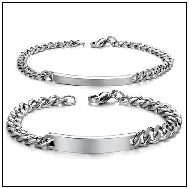 Discount Sale Mens Womens Couples Lovers Jewelry Silver Stainless Steel Curb Cuban Chain Polishing Bracelet Bangle High Quality