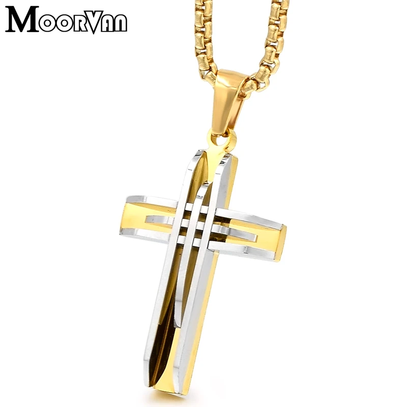Moorvan, уникальный кулон с геометрическим крестом+ ожерелье, для женщин, рок, модный, нержавеющая сталь, bump, панк, распятие, ювелирные изделия для девочек VP285