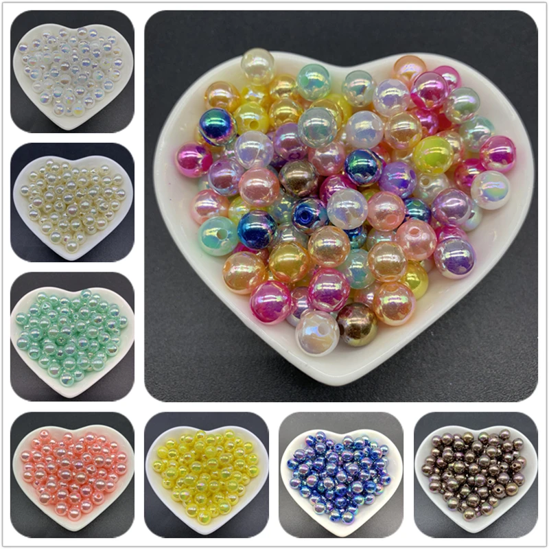 

6mm 8mm 10mm Acrylic Spaced Beads ABS Round Imitation Pearls Charms Necklace Bracelet Spacer Loose Beads For Jewelry Making