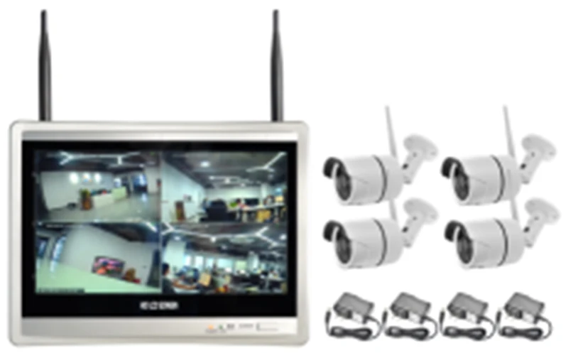 

Wireless Security Camera System 4CH CCTV NVR Kit 720P 4pcs outdoor bullet IP camera HDMI 12.5"ch Screen NVR home security