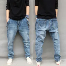 Модные джинсовые брендовые шаровары, джинсы размера плюс, мужские джинсы в стиле хип-хоп, Свободные мешковатые штаны на пуговицах, растягивающиеся тканевые брюки, мужская одежда