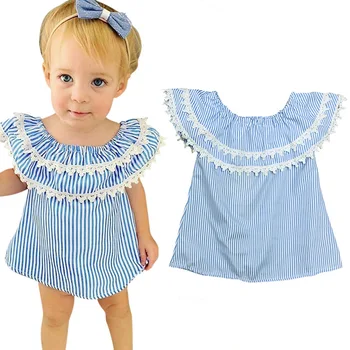 

Summer Fashion Infant Dress Baby Girl Clothes Dresses Blue Stripe Baby Girl Lace Dress Newborn Clothing Vestido Menina 6M-4T