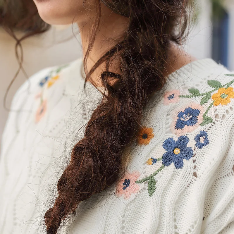 INMAN 2018 Spring Clothes Round Neck Embroidered Women Sweaters And Pullovers Sweater Women Women White INMAN 2018 Spring Clothes Round Neck Embroidered Women Sweaters And Pullovers Sweater Women Women White