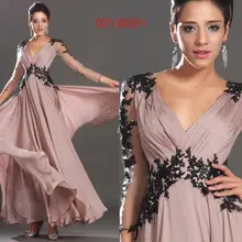 Vestidos robe de soiree пляжные чёрные Кружевные Аппликации три четверти рукава v-образный вырез Длинные платья для матери невесты