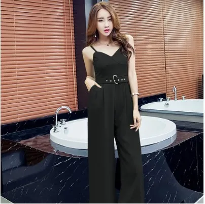 

2018 New Summer Jumpsuits Sexy Blackless Spaghetti Strap Women Jumpsuits High Waits Elegant Office Wear Korean Playsuits HJ461