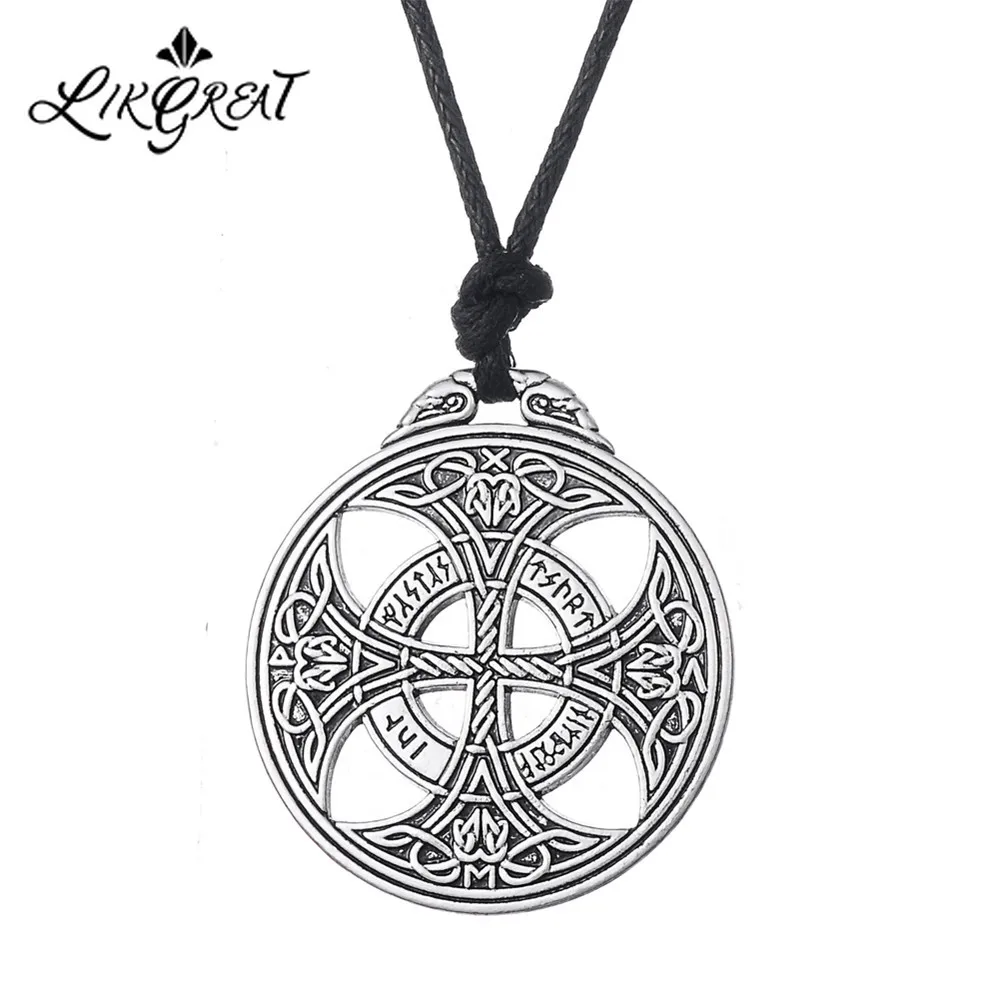 

LIKGREAT Irish Celtics Knot Pendant Necklace Vintage Asatru Two-sided Pendant Nordic Viking Runes Charm Amulet Jewelry for Men