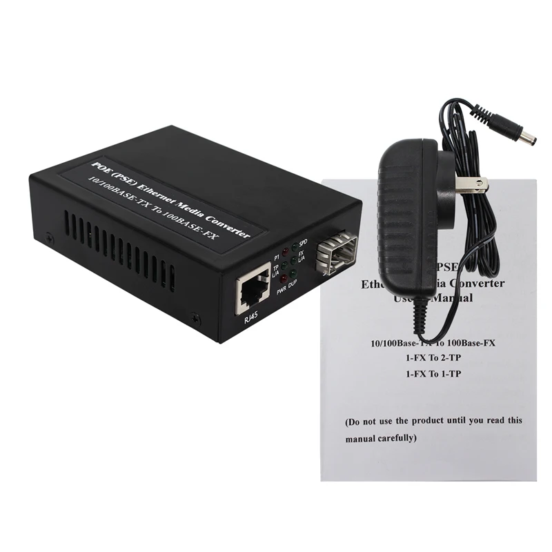 POE (PSE) Ethernet медиа-конвертер 10/100Base-TX до 100Base-FX