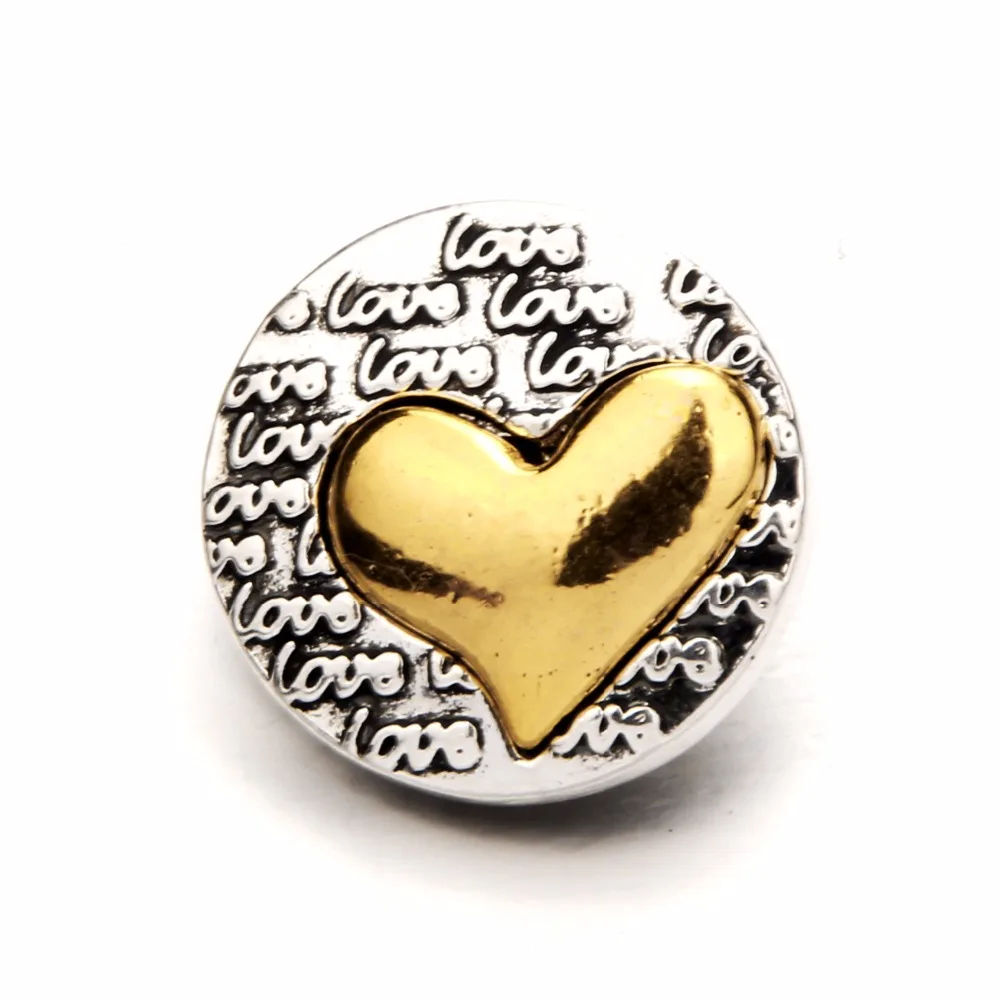 

5pcs/lot New Snap Jewelry Gold Love Vintage Metal 18mm Snap Buttons for 18MM snap Bracelet bangles